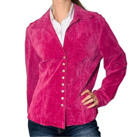 Vintage leather suede button up pink Barbie jacket Y2K - Picture 2 of 9